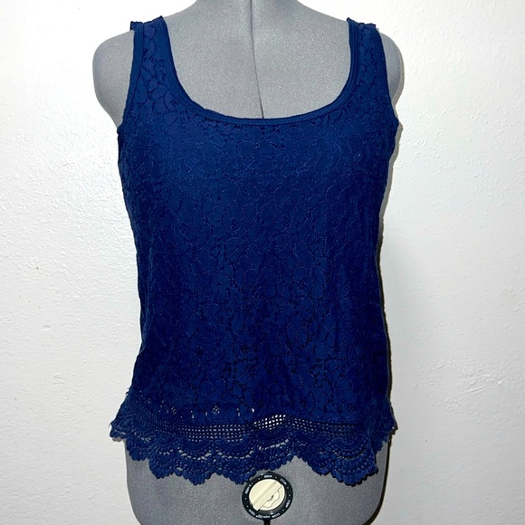 Mossimo Blue Lace Front Tank Top Women’s Size Large Navy Blue - Picture 1 of 4